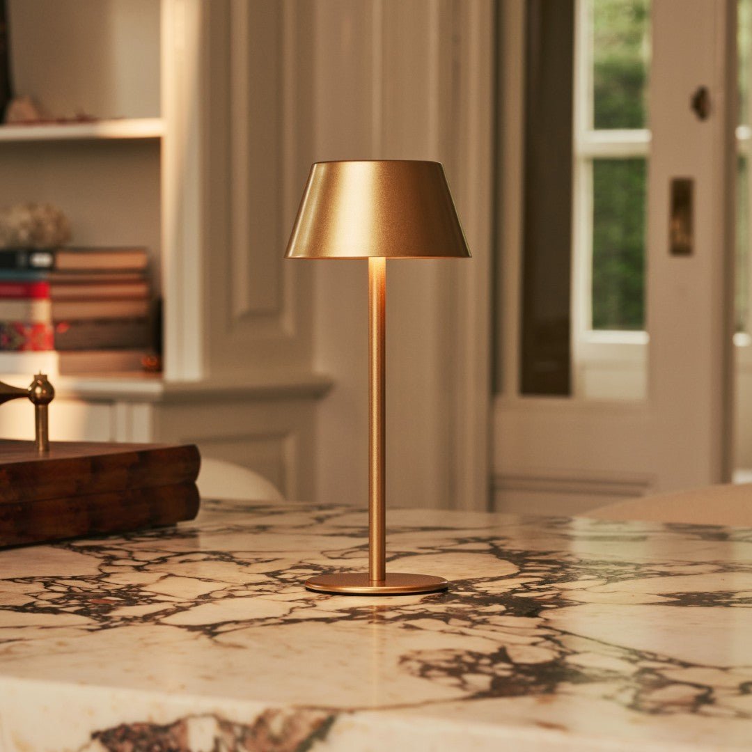 Milou Gold Table Lamp – Cordless Rechargeable Light with 3 Modes - CozyVibe.eu