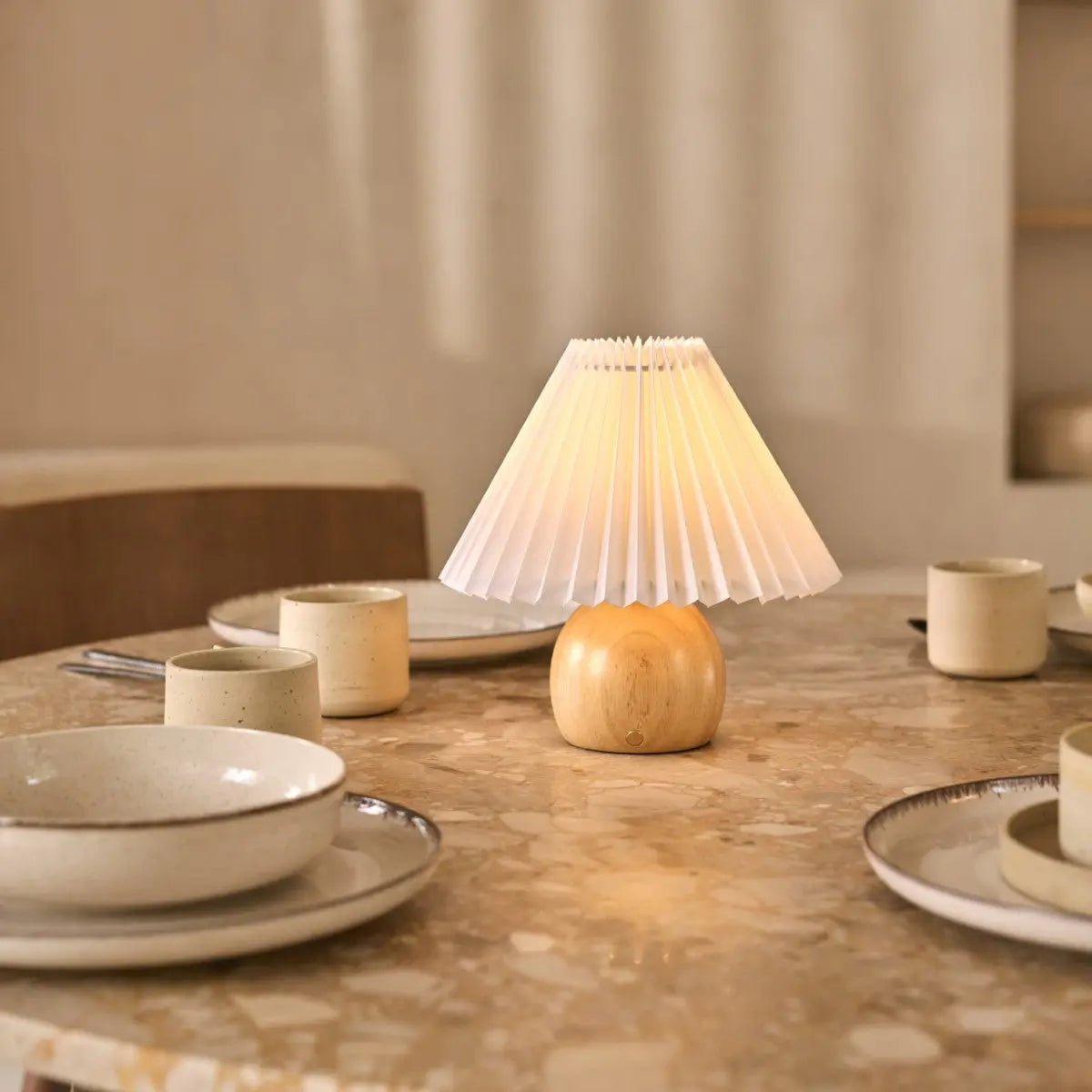 Nathalie Lamp – Rechargeable Wooden Table Light, Dimmable - CozyVibe.eu