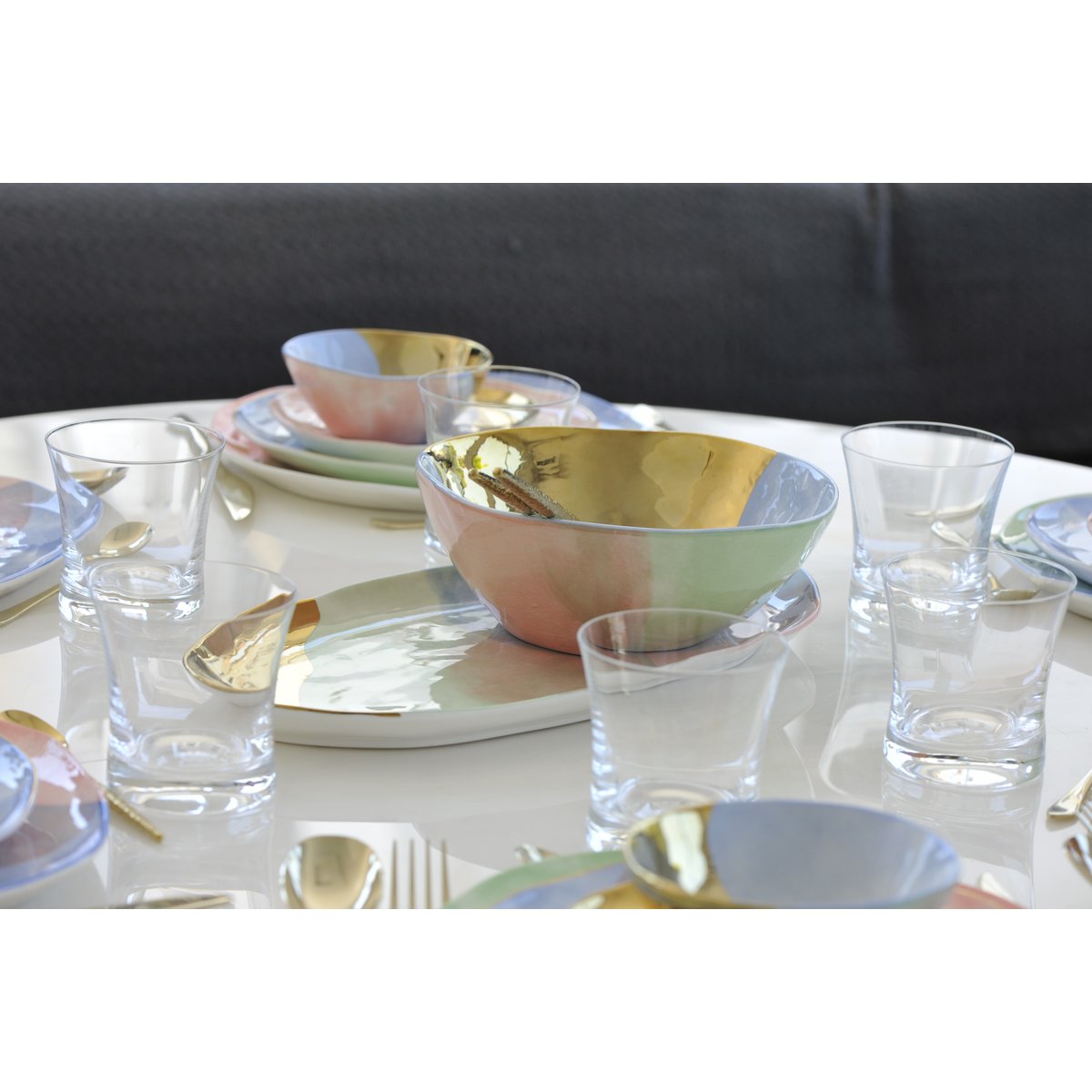 Stylish tricolor porcelain platter for home decor and serving dishes | CozyVibe