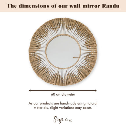 RANDU Round Seagrass Wall Mirror – Boho Hanging Mirror Ø60 cm - CozyVibe.eu