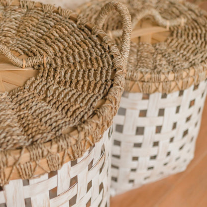 RAYA handwoven bamboo laundry basket with lid for home décor by CozyVibe

