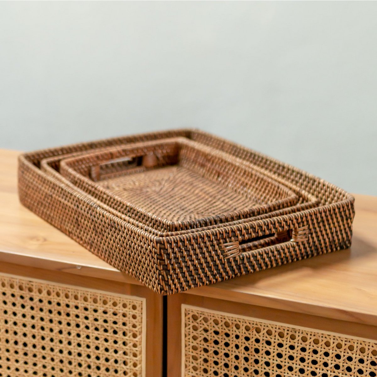 Amahai brown rattan serving tray for home décor by CozyVibe

