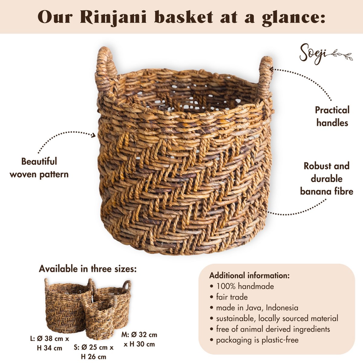 RINJANI Laundry Basket | Handwoven Banana Fibre Storage Design - CozyVibe.eu