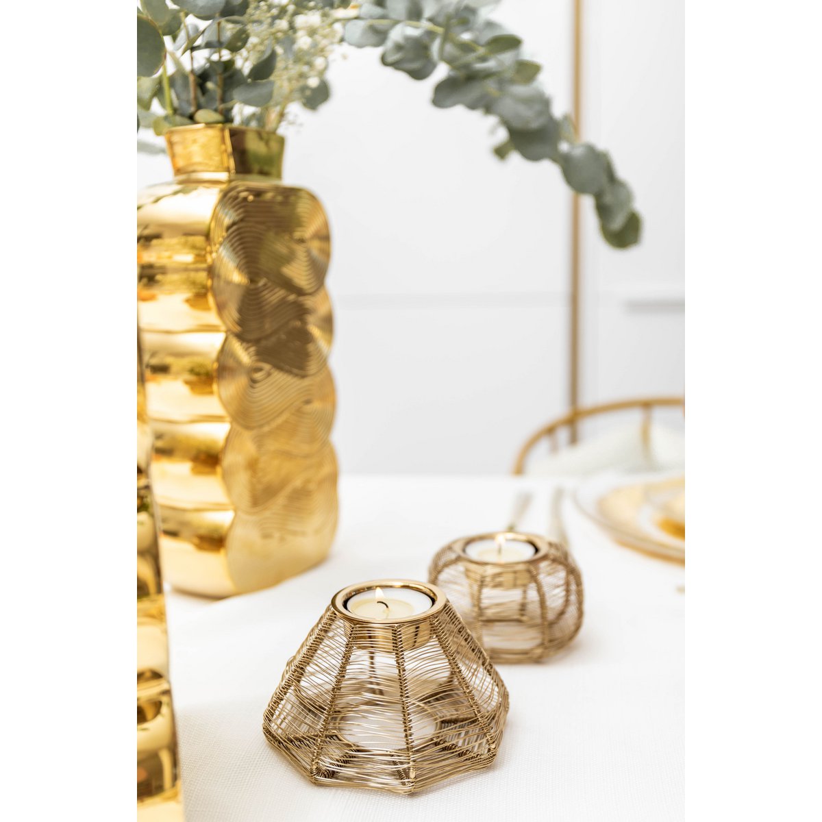 Ronde draadkandelaar 9x9x5 cm – Goud – 9 × 9 × 5 cm