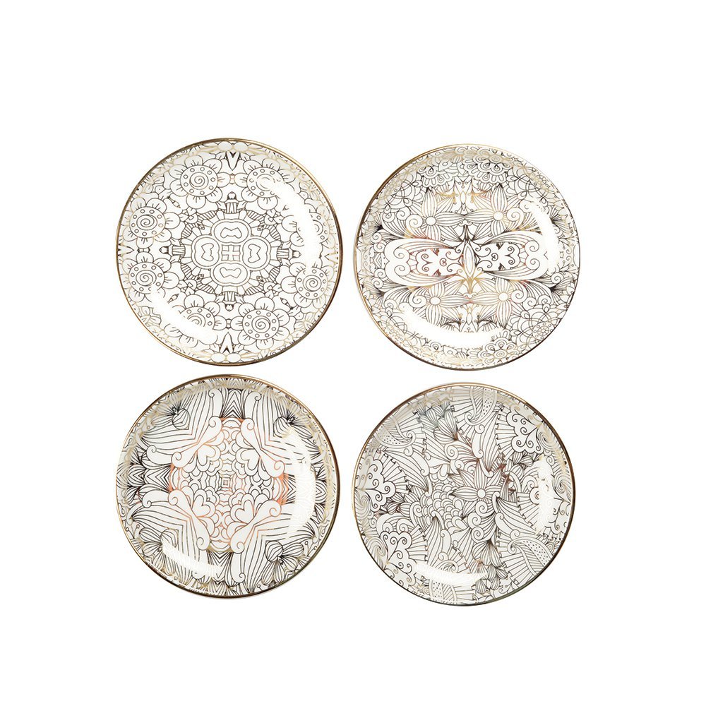 Set of 4 white plates abstract design - CozyVibe.eu
