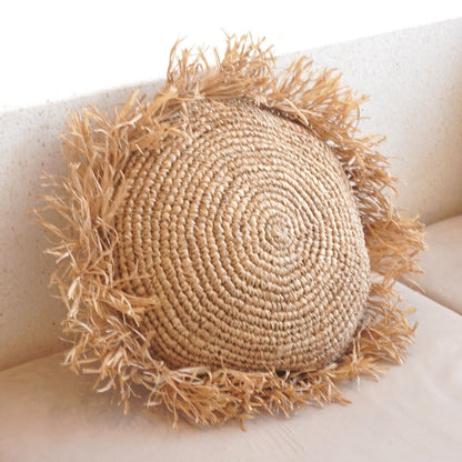 CozyVibe boho raffia cushion for living room décor

