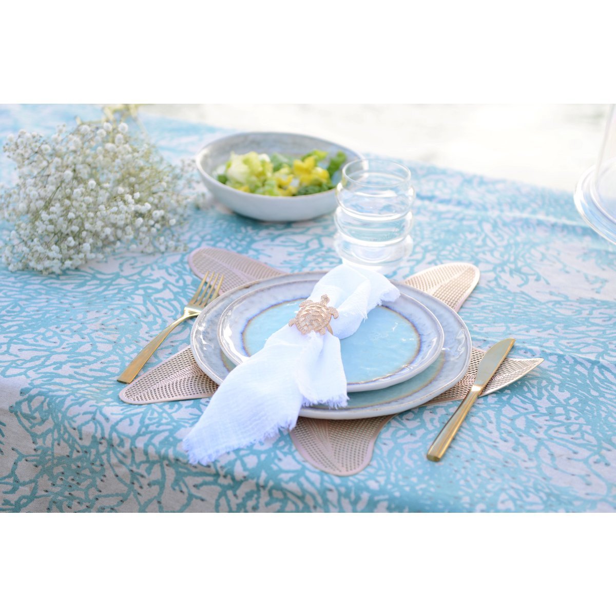 Turquoise porcelain dessert plate 21.5x21.5x1.4cm - CozyVibe.eu