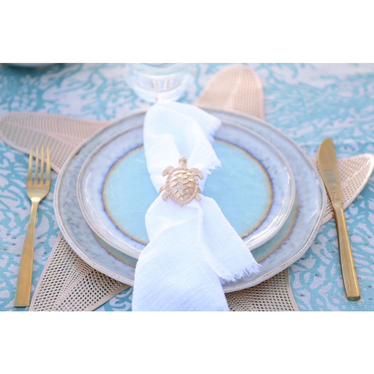 Turquoise porcelain dessert plate 21.5x21.5x1.4cm - CozyVibe.eu