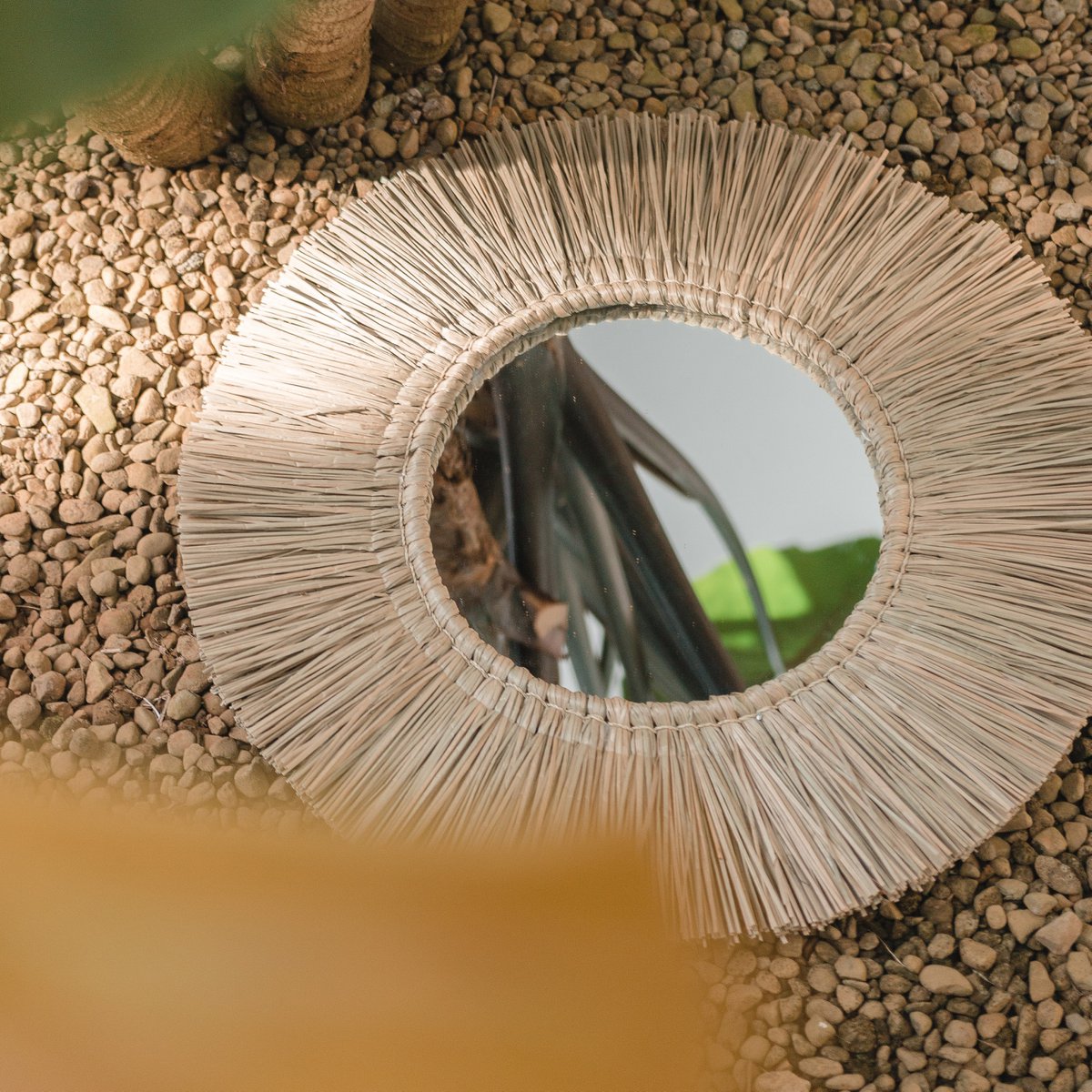Wall Mirror from Seagrass Round with 60 cm Diameter RIMBA - CozyVibe.eu