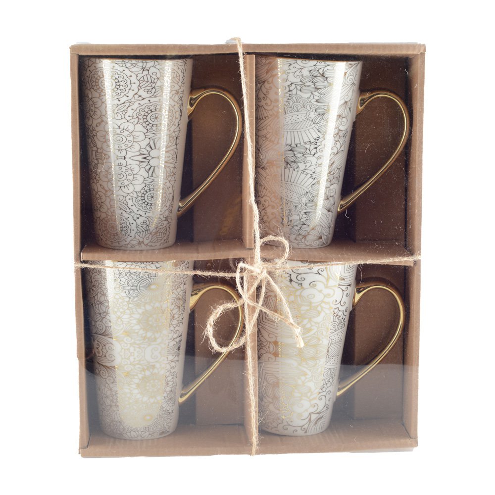 white mugs abstract design - lot of 4 - CozyVibe.eu