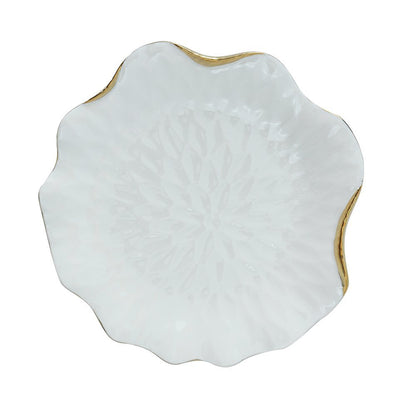 White Porcelain Dessert Plate with Gold Rim - CozyVibe.eu