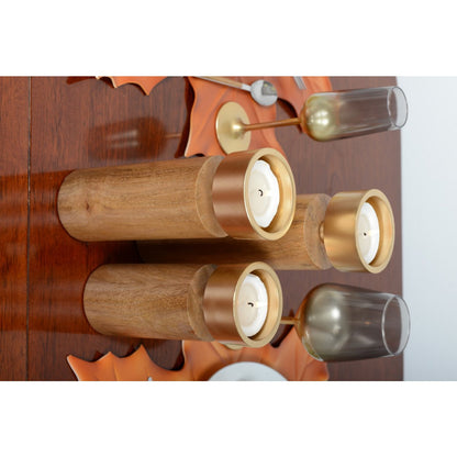 Wood and golden metal candle holder 27cm - CozyVibe.eu