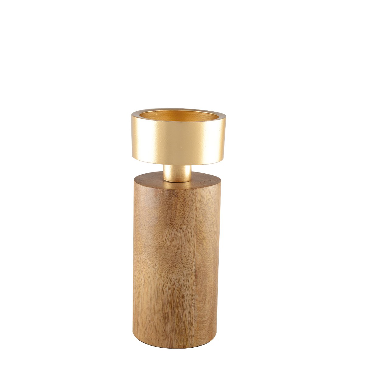 Wooden and golden metal candle holder 19cm - CozyVibe.eu
