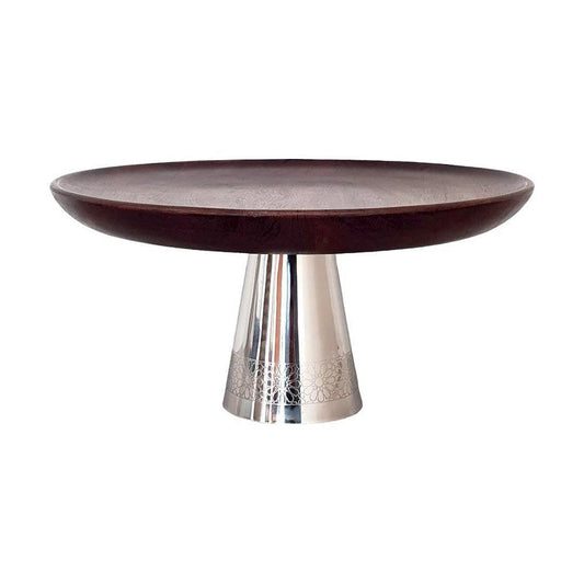 Wooden cake stand on silver metal foot 30x30x14.5cm - CozyVibe.eu
