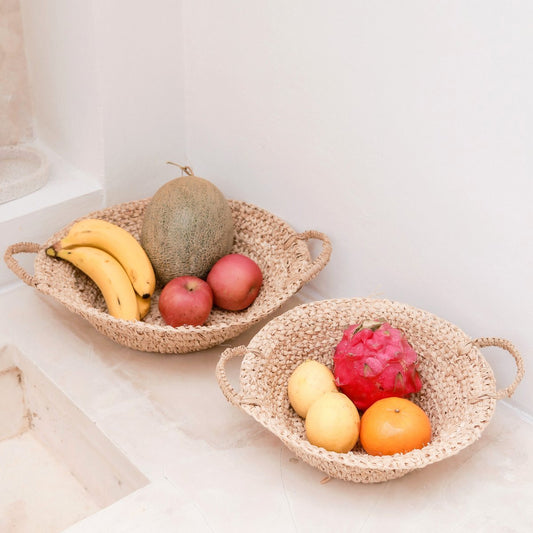 Woven Raffia Bowl | Fruit Bowl made from Light Natural Fibres | Bread Basket RAGA (2 sizes) - CozyVibe.eu