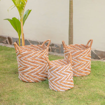 YALIMO Basket – Woven Water Hyacinth with Stripes - CozyVibe.eu