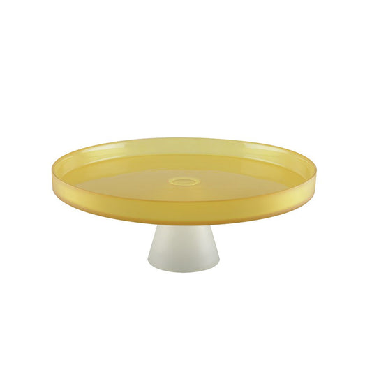 Yellow Glass Cake Stand – Elegant Dessert Display with White Base - CozyVibe.eu