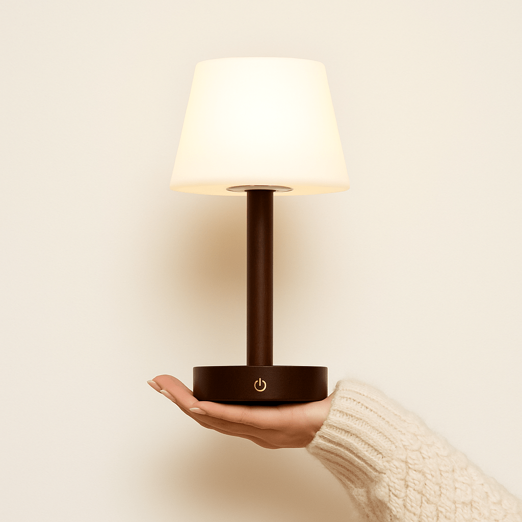 Zoë Dark Brown Wooden Lamp – Dimmable Rechargeable Design - CozyVibe.eu